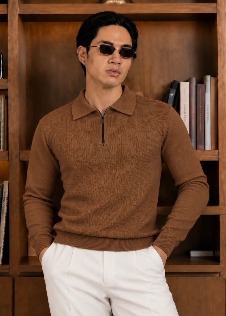 Milano Knit Polo-Brown
