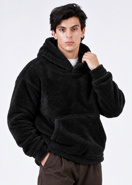 BLACK FUR HOODIE-FT