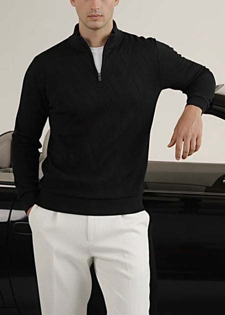THE COZY KNIT ZIP MOCK-NECK-BLACK