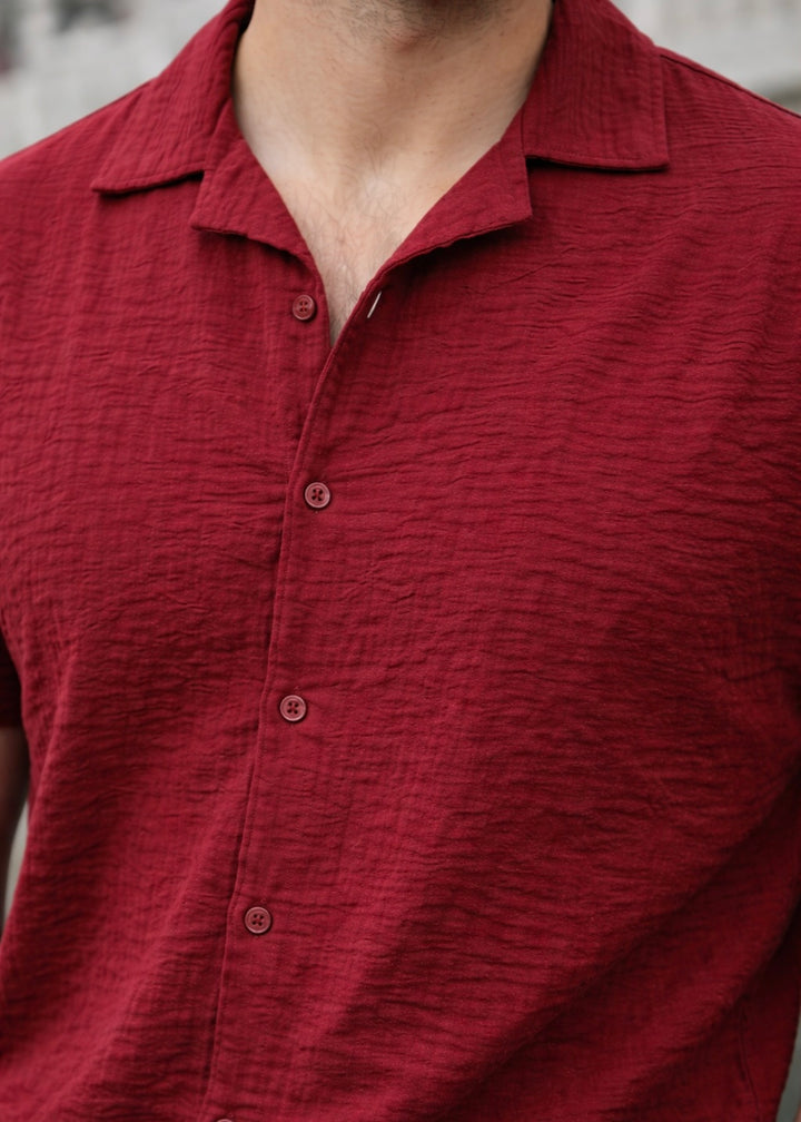 THE SEERSUCKER HALFSLEEVES SHIRT-RED