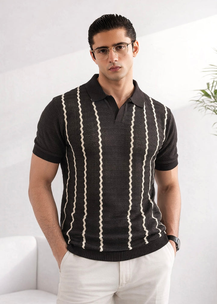 ELITE THREAD KNITTED POLO-BLACK