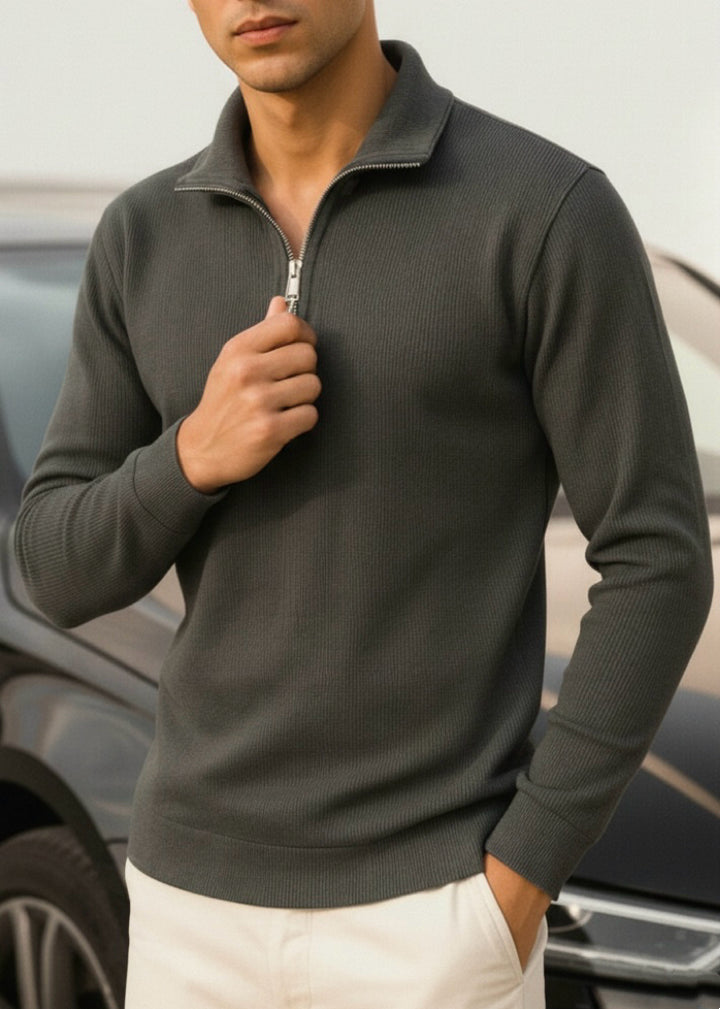 THE ALPHA STREET ZIP MOCK NECK-SEA-GREEN