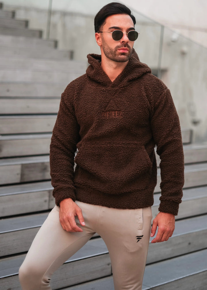 BROWN SHERPA-LINED HOODIE-FT