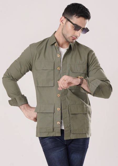 OLIVE GREEN COTTON SHACKET-FT