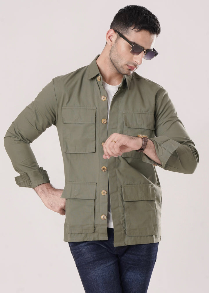 OLIVE GREEN COTTON SHACKET-FT