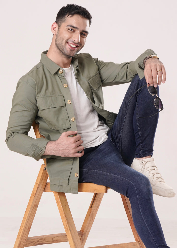 OLIVE GREEN COTTON SHACKET-FT