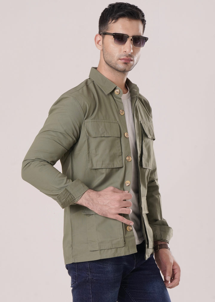 OLIVE GREEN COTTON SHACKET-FT