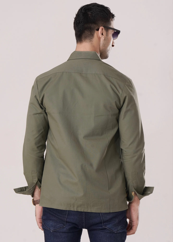 OLIVE GREEN COTTON SHACKET-FT