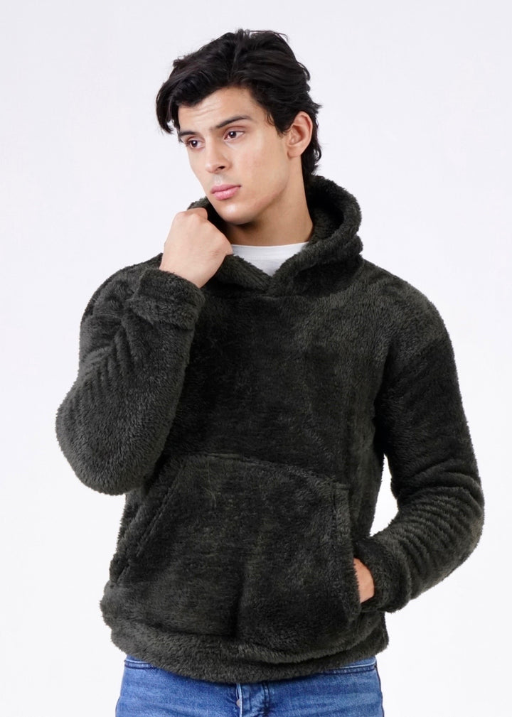 OLIVE-GREEN FUR HOODIE-FT