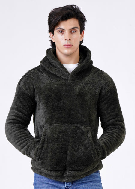 OLIVE-GREEN FUR HOODIE-FT