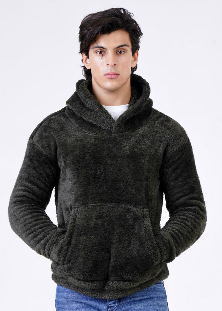 OLIVE-GREEN FUR HOODIE-FT