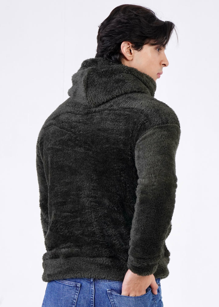 OLIVE-GREEN FUR HOODIE-FT