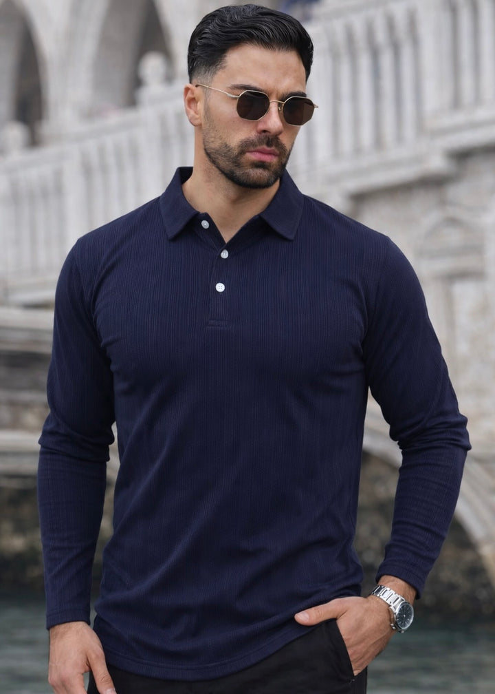 THE SMART KNITTED POLO-NAVY