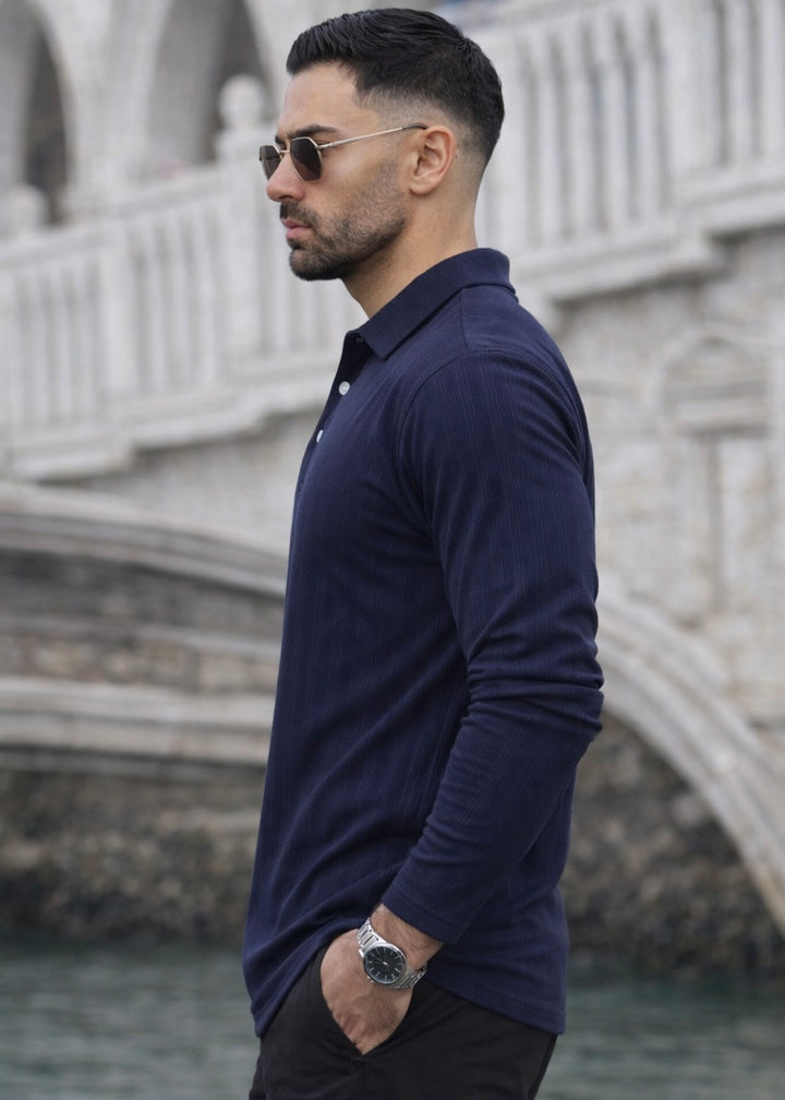 THE SMART KNITTED POLO-NAVY