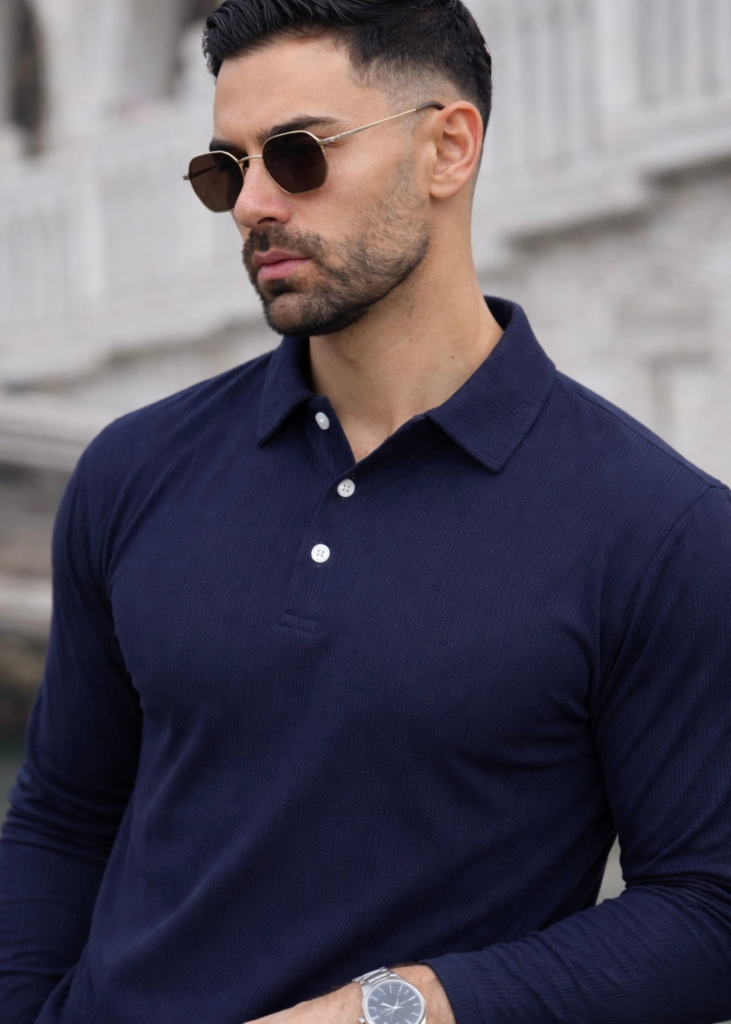 THE SMART KNITTED POLO-NAVY