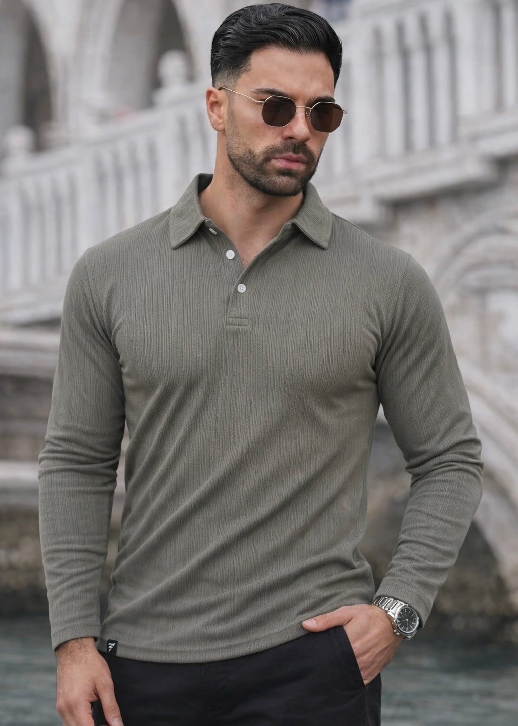 THE SMART KNITTED POLO-SEA GREEN