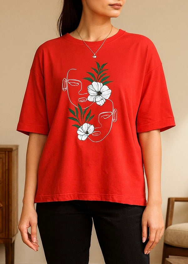 RED COTTON TEE-FT