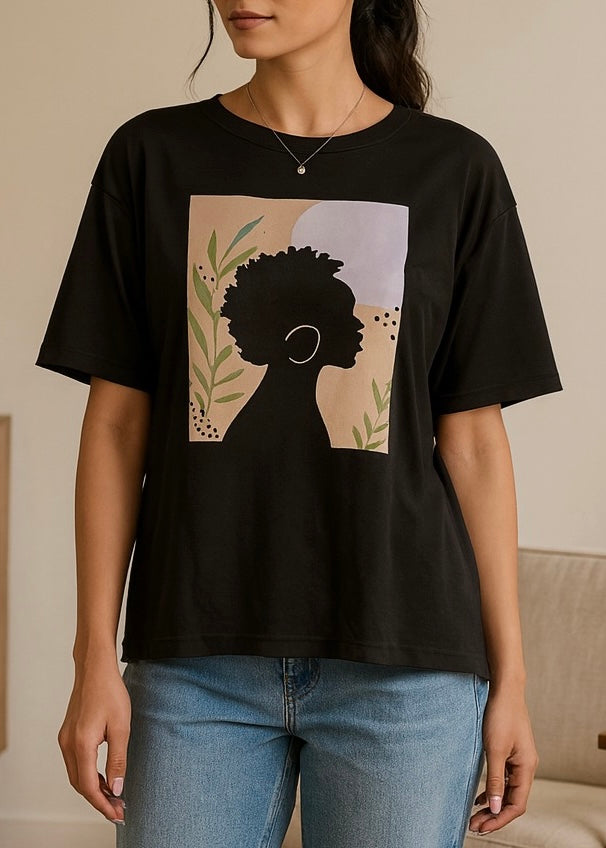 BLACK COTTON TEE-FT