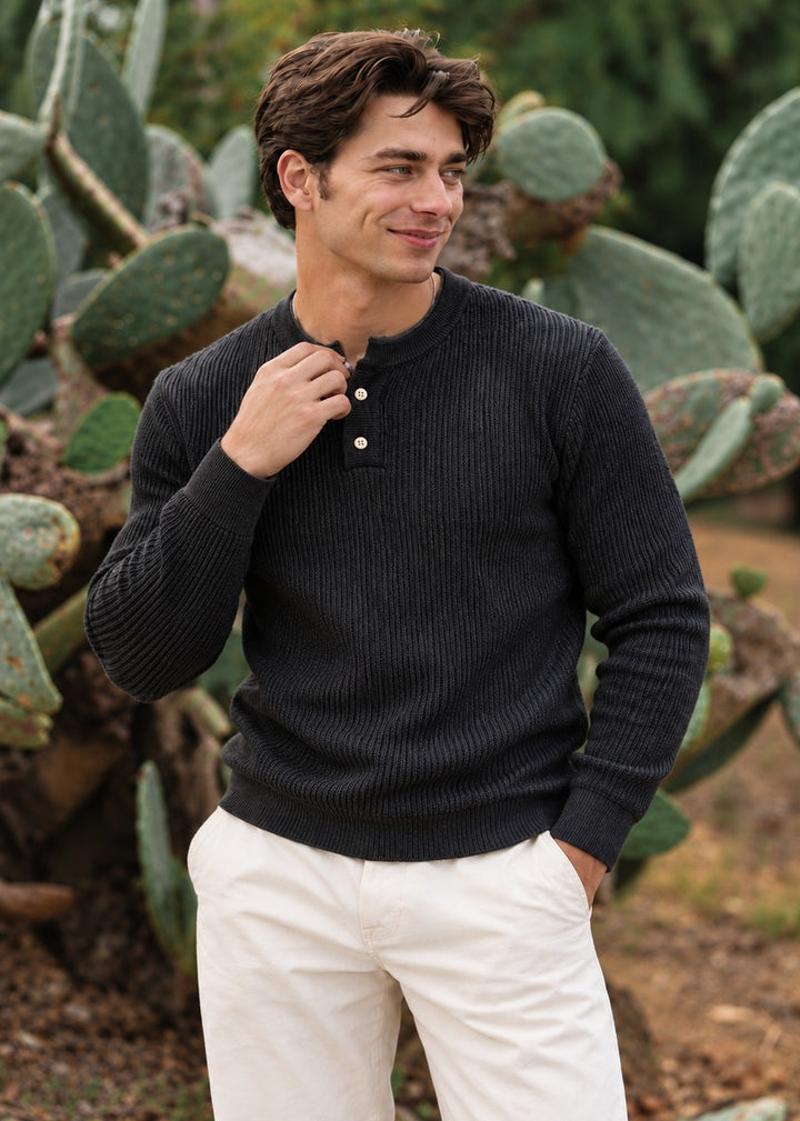 The Essential Ribbed Henley – BLACK