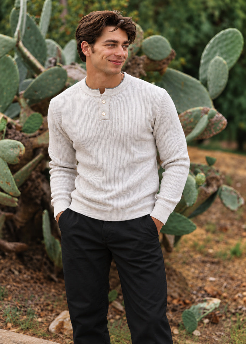 The Essential Ribbed Henley –WHITE
