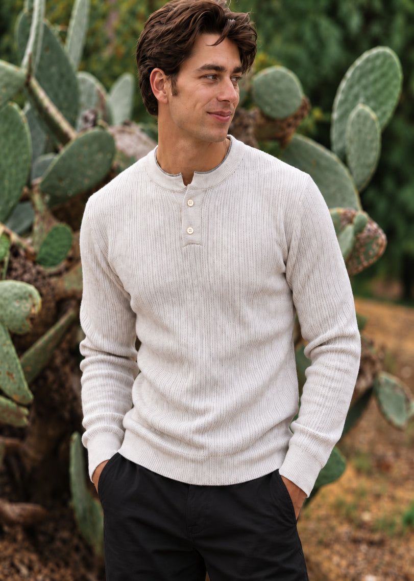 The Essential Ribbed Henley –WHITE