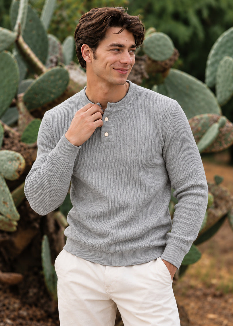 The Essential Ribbed Henley – GRAY