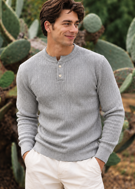 The Essential Ribbed Henley – GRAY